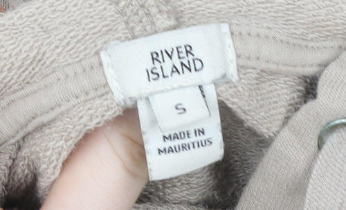 River Island Womens Beige Cropped Ruffle Hem Hoodie Size S