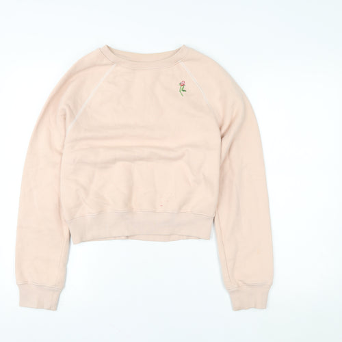 & Other Stories Women Beige Pullover Sweatshirt Size 6 Embroidered Flower Cotton Blend