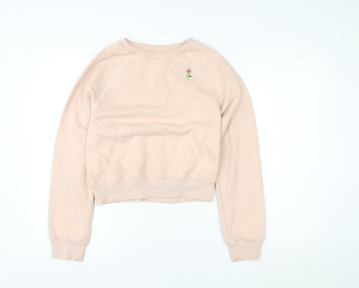 & Other Stories Women Beige Pullover Sweatshirt Size 6 Embroidered Flower Cotton Blend