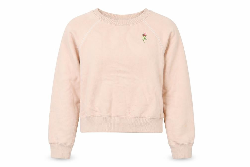 & Other Stories Women Beige Pullover Sweatshirt Size 6 Embroidered Flower Cotton Blend