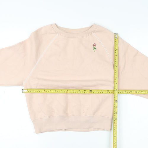 & Other Stories Women Beige Pullover Sweatshirt Size 6 Embroidered Flower Cotton Blend