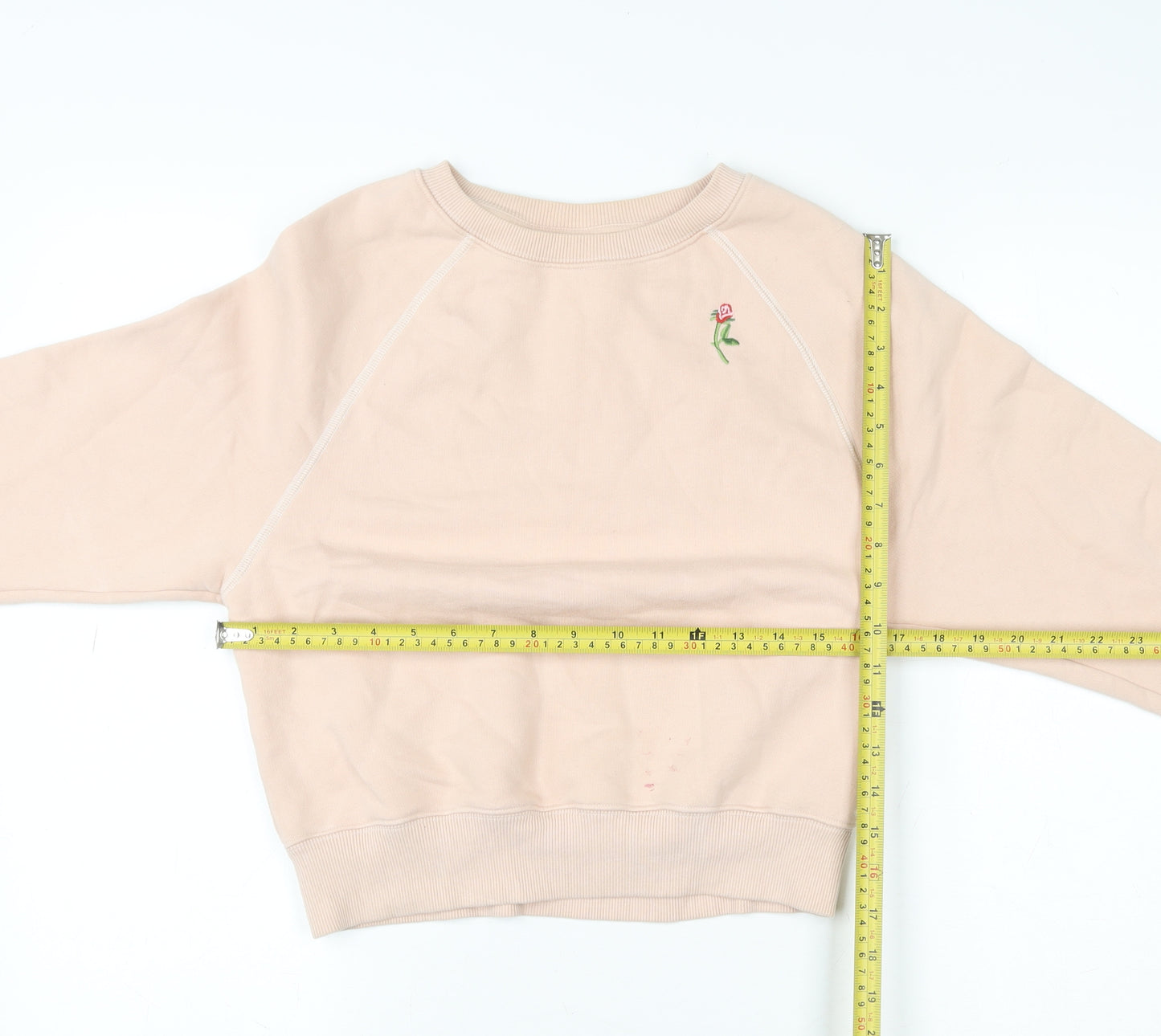 & Other Stories Women Beige Pullover Sweatshirt Size 6 Embroidered Flower Cotton Blend