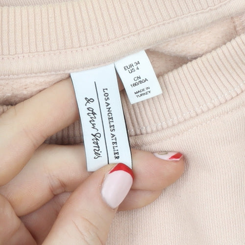 & Other Stories Women Beige Pullover Sweatshirt Size 6 Embroidered Flower Cotton Blend