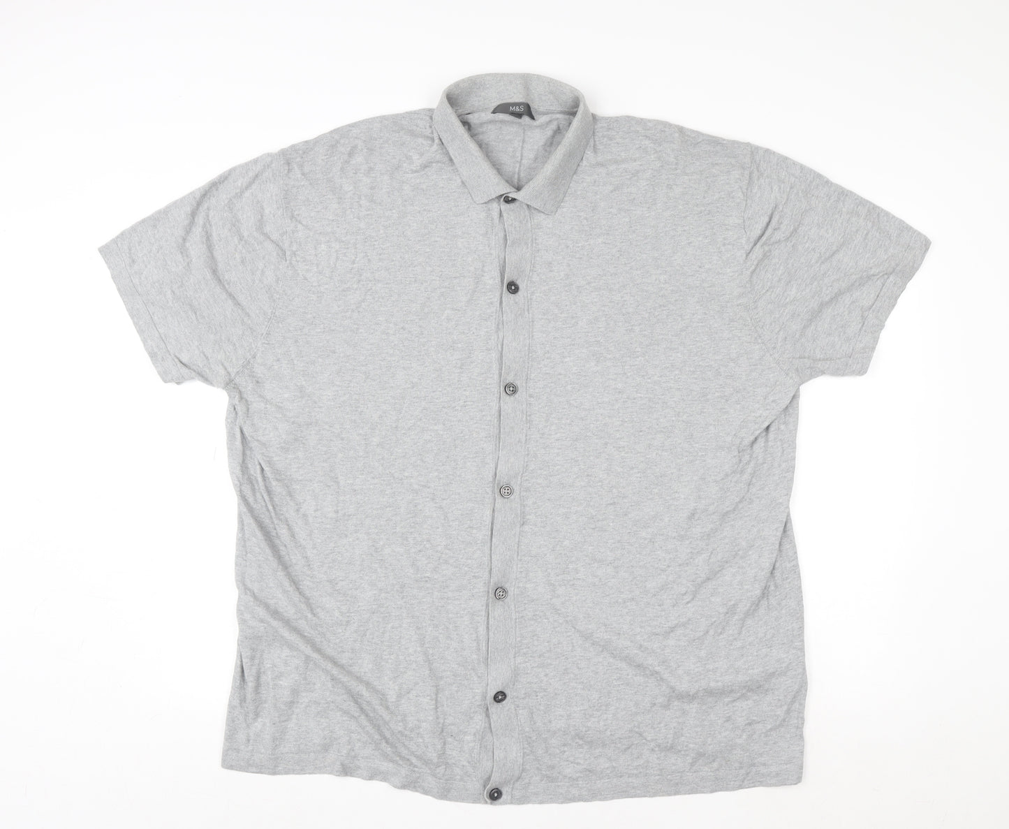 Marks and Spencer Womens Grey Button-Up Shirt 4XL Cotton Blend Short Sleeve