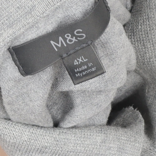 Marks and Spencer Womens Grey Button-Up Shirt 4XL Cotton Blend Short Sleeve
