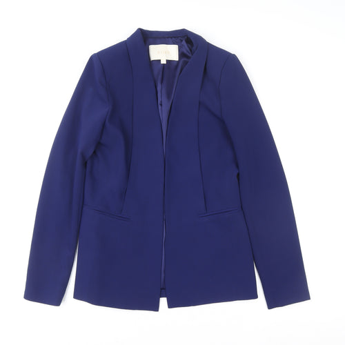 Aijek Womens Blue Polyester Slim Fit Open Front Blazer Size 2