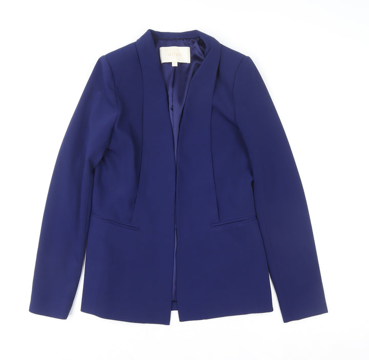 Aijek Womens Blue Polyester Slim Fit Open Front Blazer Size 2
