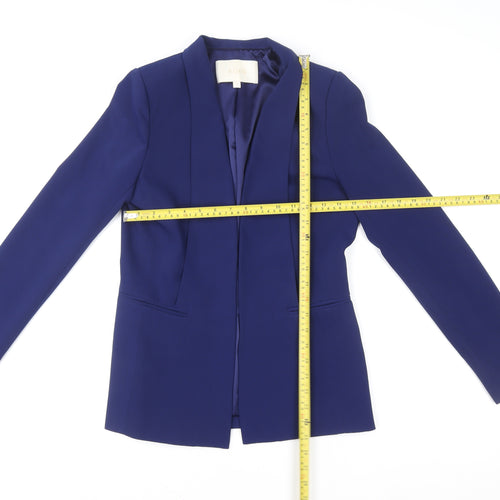 Aijek Womens Blue Polyester Slim Fit Open Front Blazer Size 2