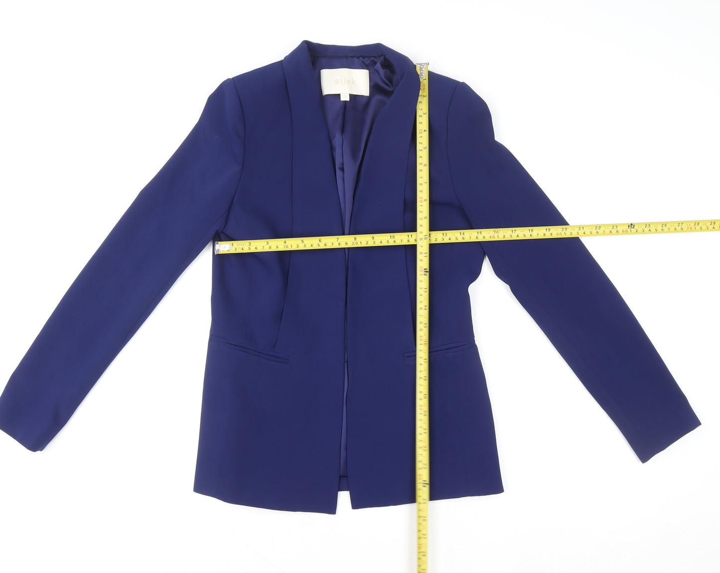 Aijek Womens Blue Polyester Slim Fit Open Front Blazer Size 2
