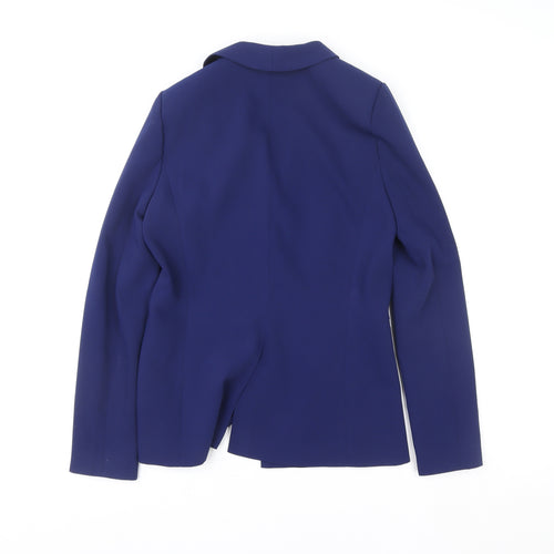 Aijek Womens Blue Polyester Slim Fit Open Front Blazer Size 2