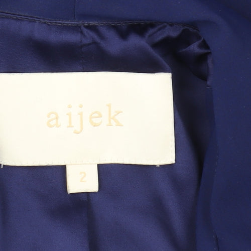 Aijek Womens Blue Polyester Slim Fit Open Front Blazer Size 2