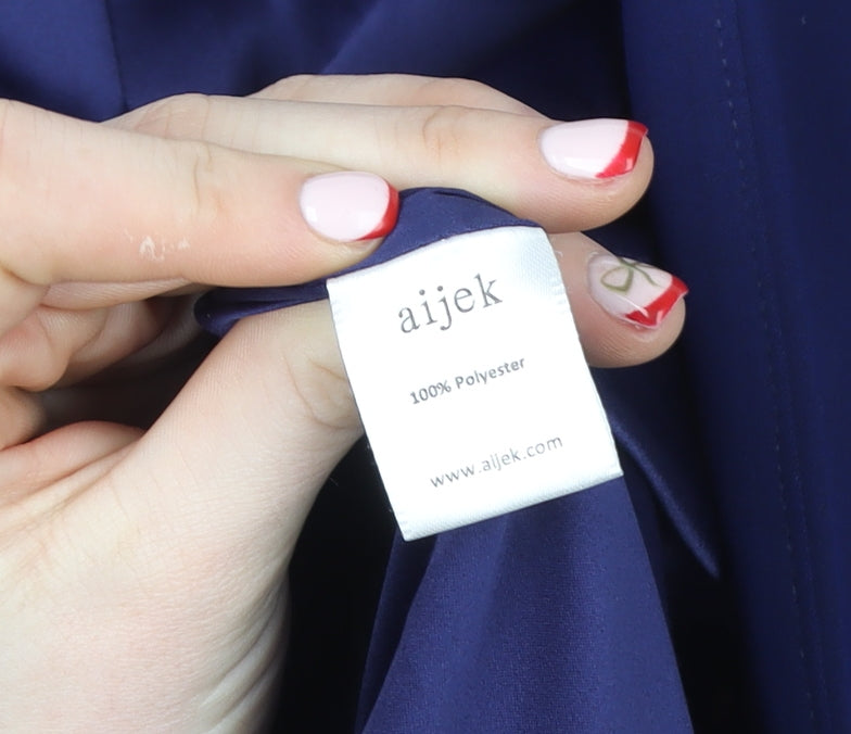 Aijek Womens Blue Polyester Slim Fit Open Front Blazer Size 2