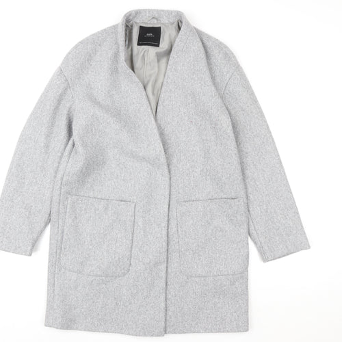 Zara Women Grey Wool Blend Mid-Length Open Coat XS