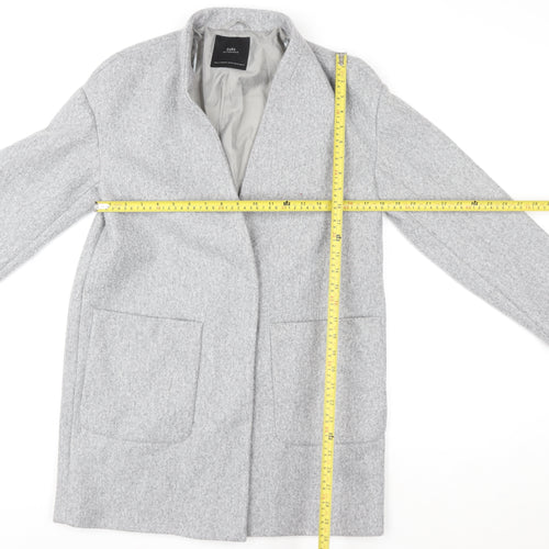 Zara Women Grey Wool Blend Mid-Length Open Coat XS