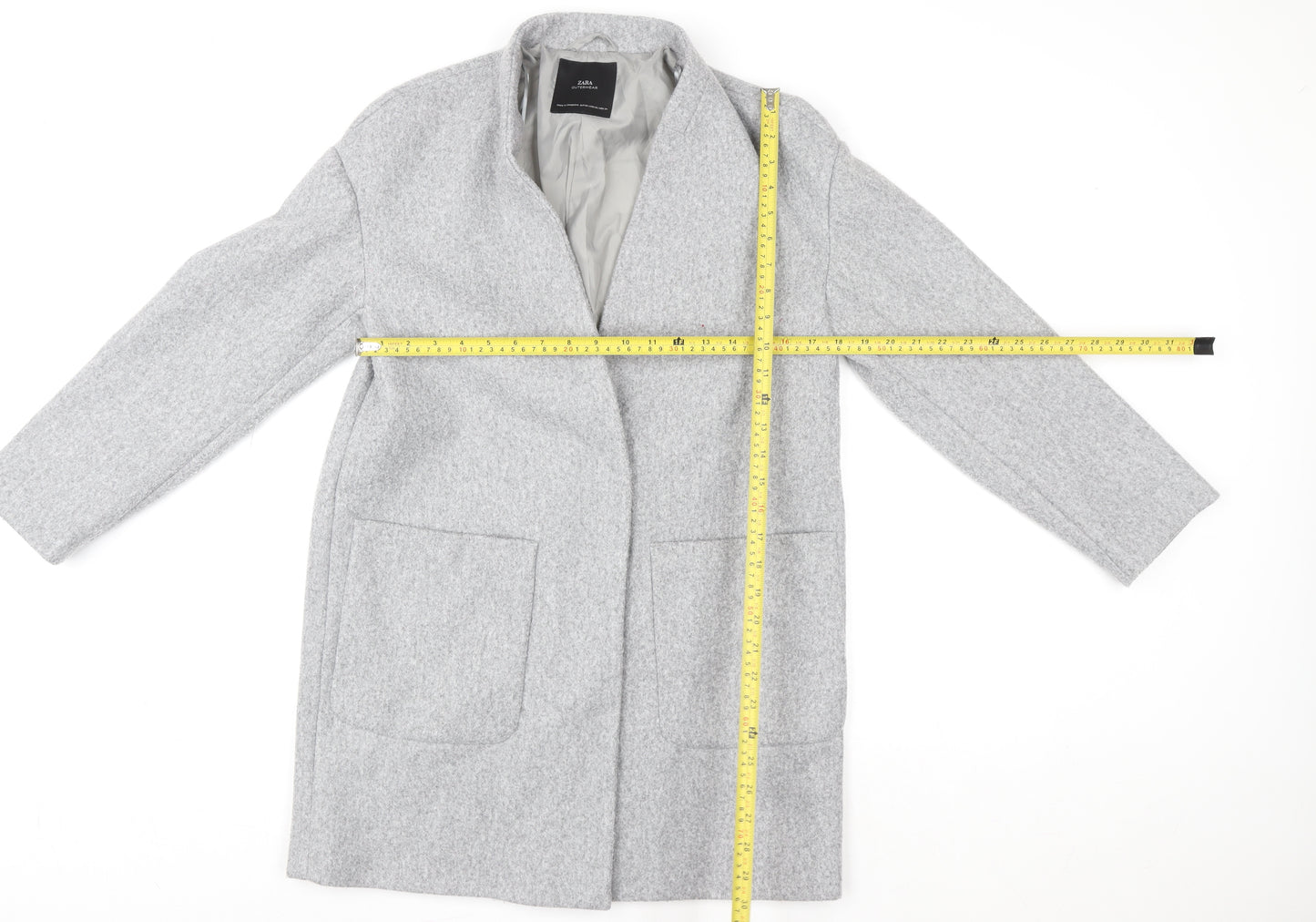 Zara Women Grey Wool Blend Mid-Length Open Coat XS
