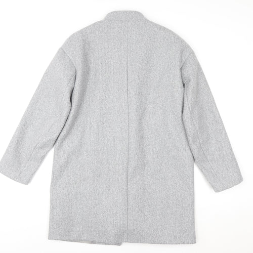 Zara Women Grey Wool Blend Mid-Length Open Coat XS