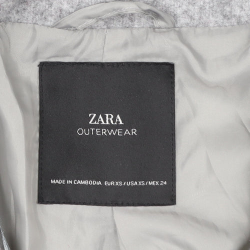Zara Women Grey Wool Blend Mid-Length Open Coat XS