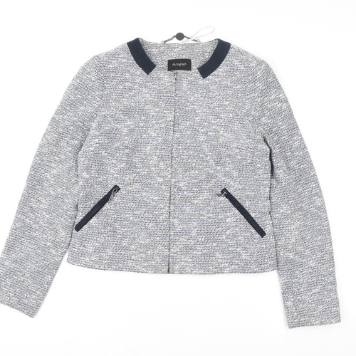 Marks and Spencer Women Blue Tweed Zip Jacket Size 8