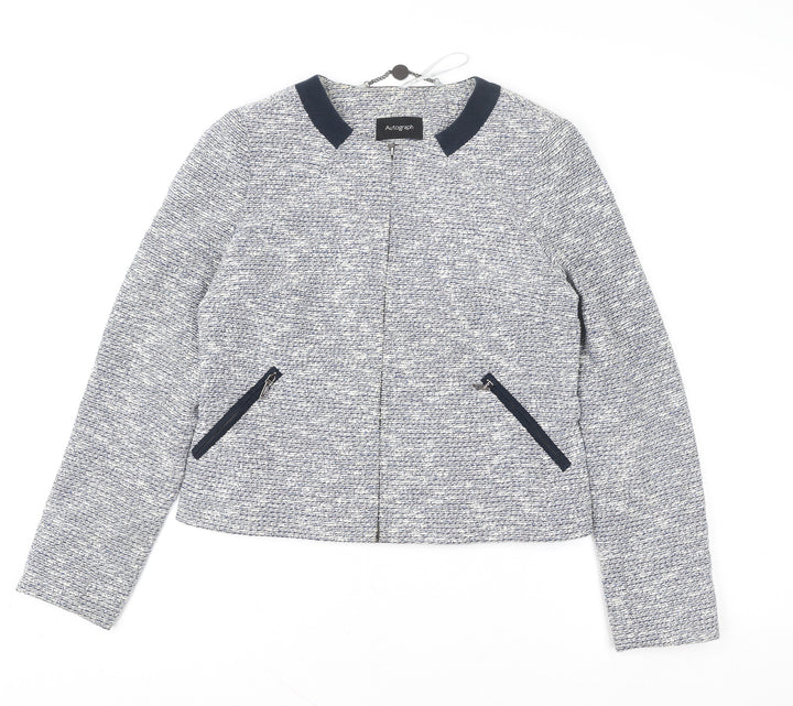 Marks and Spencer Women Blue Tweed Zip Jacket Size 8