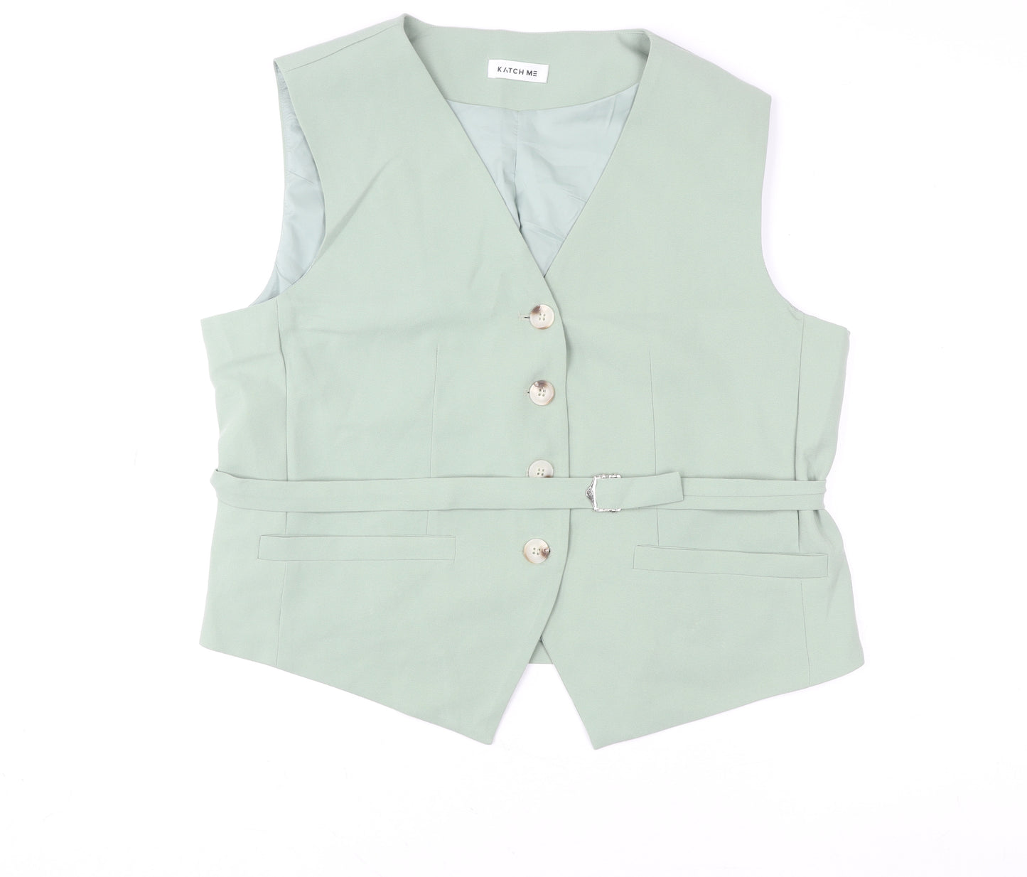 Katch Me Womens Green Belted Button Waistcoat XL Elegant Smart