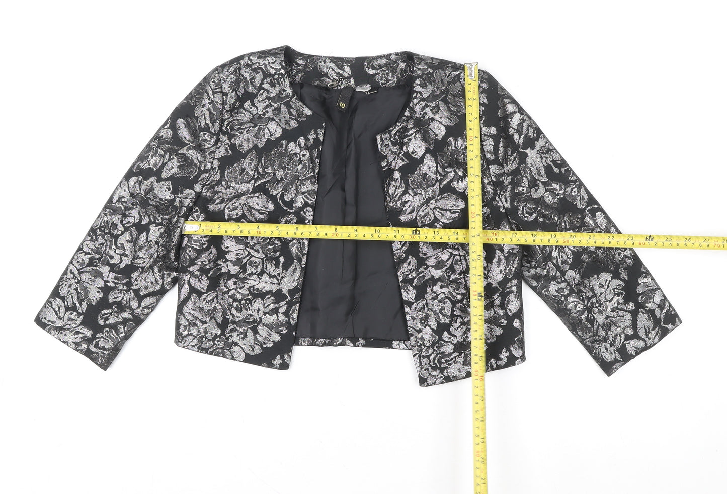 Women's Black Floral Cropped Blazer Jacket Size 10