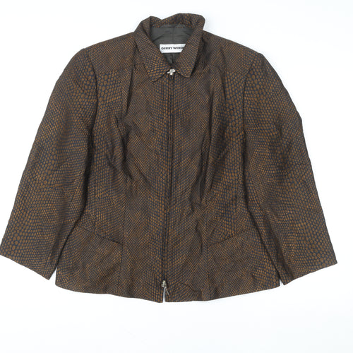 Gerry Weber Women's Brown Geometric Zip Up Jacket Size 46 Regular