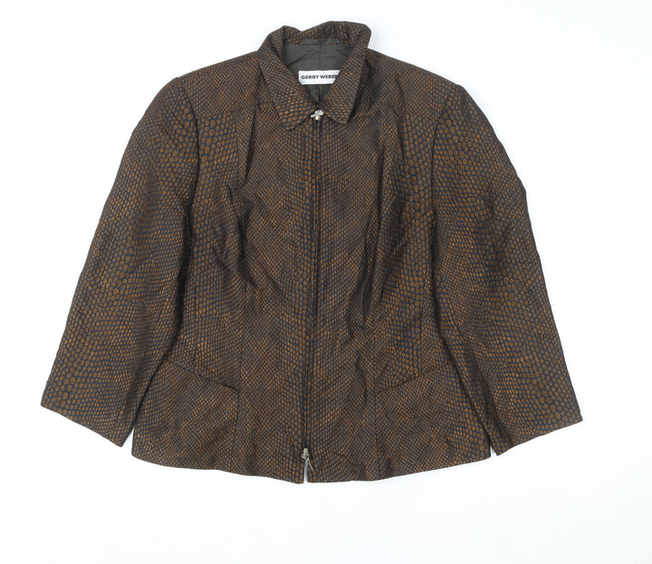 Gerry Weber Women's Brown Geometric Zip Up Jacket Size 46 Regular