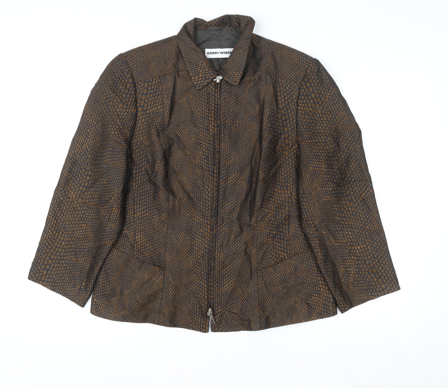 Gerry Weber Women's Brown Geometric Zip Up Jacket Size 46 Regular