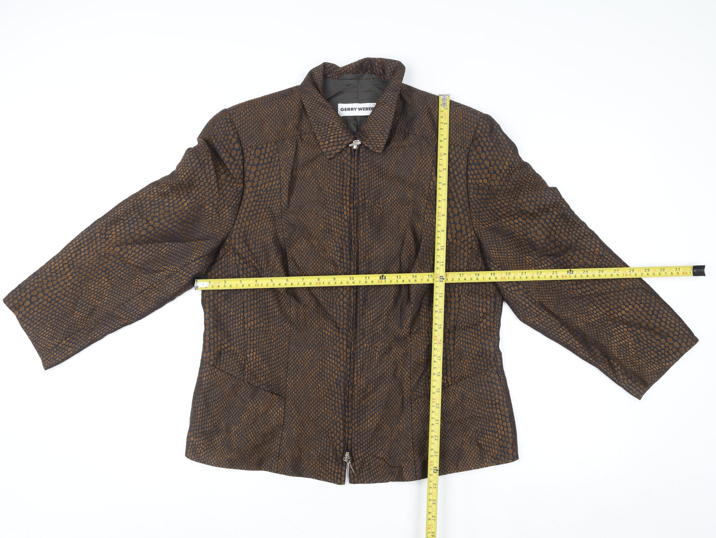 Gerry Weber Women's Brown Geometric Zip Up Jacket Size 46 Regular