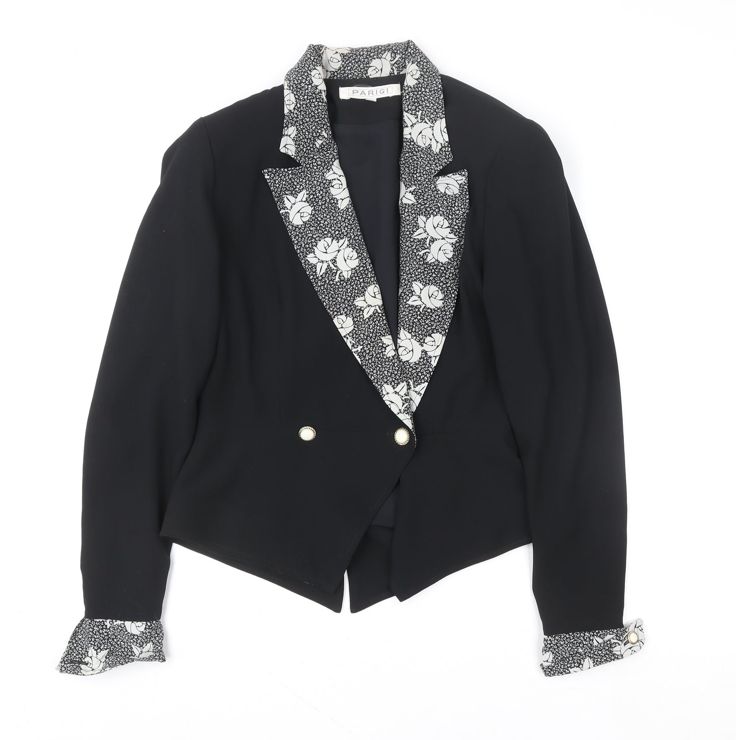 Parigi Women's Black Floral Trim Blazer Jacket Size 8