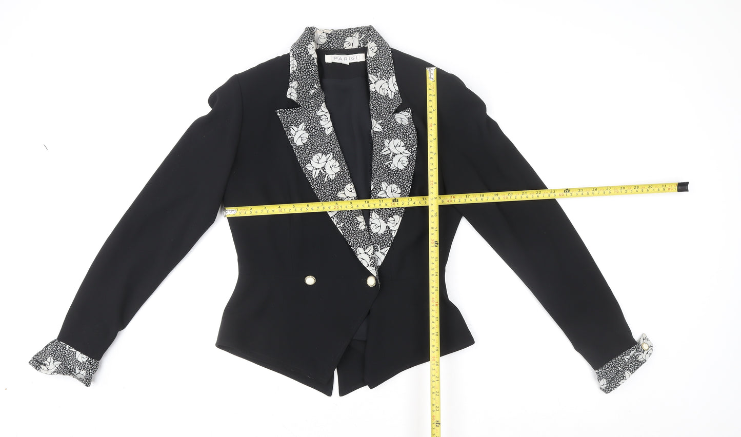 Parigi Women's Black Floral Trim Blazer Jacket Size 8
