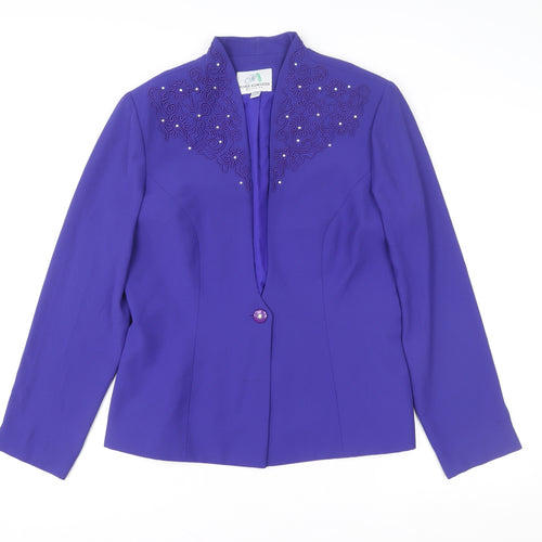 Mark Edwards Womens Purple Size 16 Embellished One Button Suit Jacket