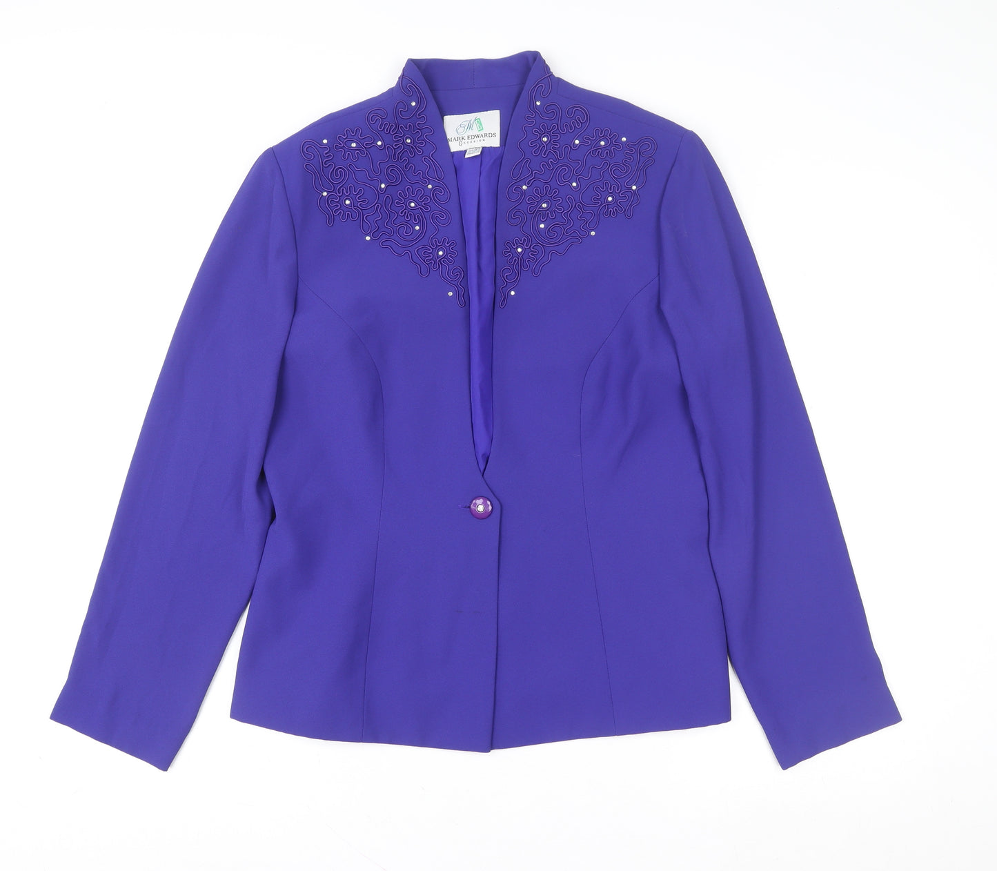 Mark Edwards Womens Purple Size 16 Embellished One Button Suit Jacket