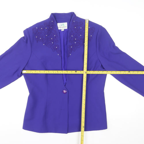 Mark Edwards Womens Purple Size 16 Embellished One Button Suit Jacket