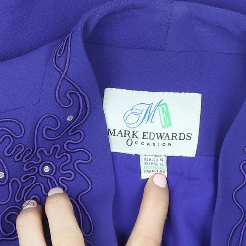 Mark Edwards Womens Purple Size 16 Embellished One Button Suit Jacket
