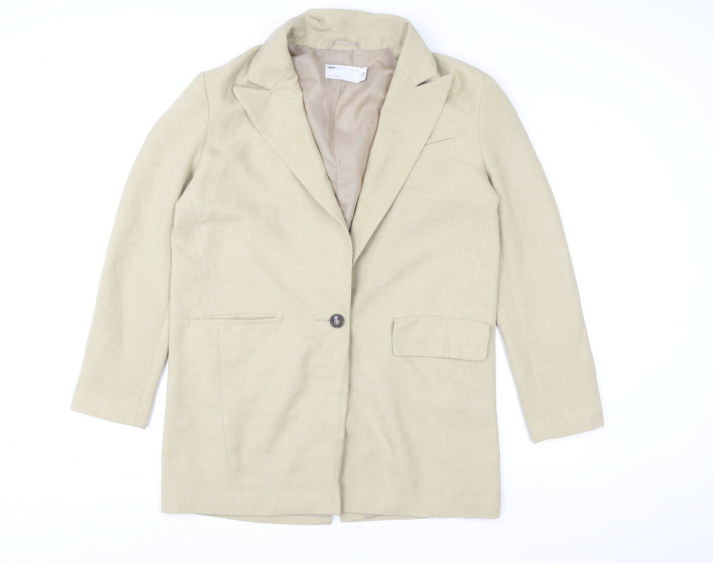 ASOS DESIGN Women Beige Blazer Jacket UK 12 Regular Fit Single-Breasted