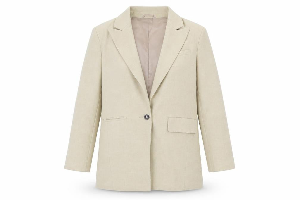 Front view of ASOS DESIGN Women Beige Blazer Jacket UK 12 Regular Fit Single-Breasted