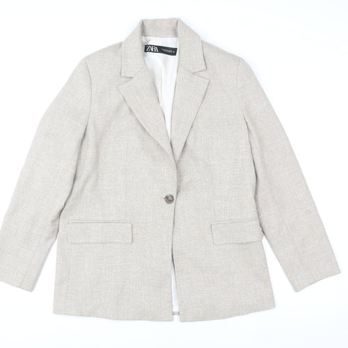 Zara Women Beige XS Single-Breasted Linen Blend Blazer Jacket