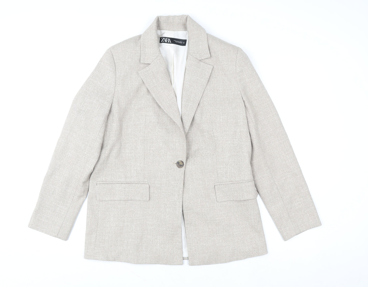 Zara Women Beige XS Single-Breasted Linen Blend Blazer Jacket