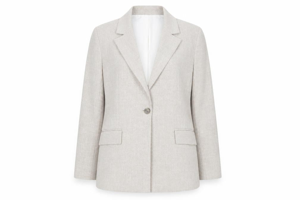 Front view of Zara Women Beige XS Single-Breasted Linen Blend Blazer Jacket