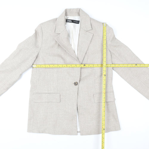 Zara Women Beige XS Single-Breasted Linen Blend Blazer Jacket