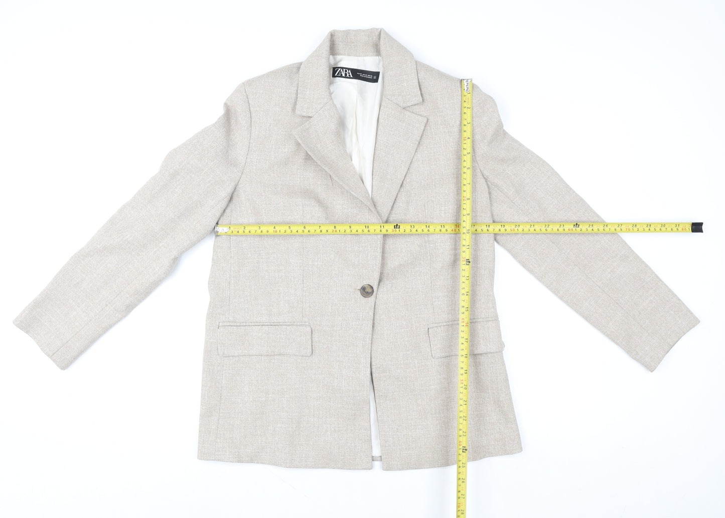 Zara Women Beige XS Single-Breasted Linen Blend Blazer Jacket