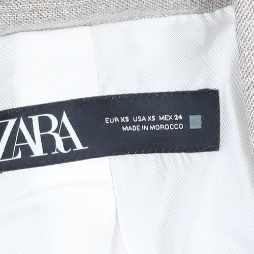 Zara Women Beige XS Single-Breasted Linen Blend Blazer Jacket