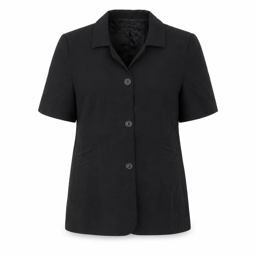 Front view of Westerlind Women's Black Short Sleeve Blazer Jacket, size 14