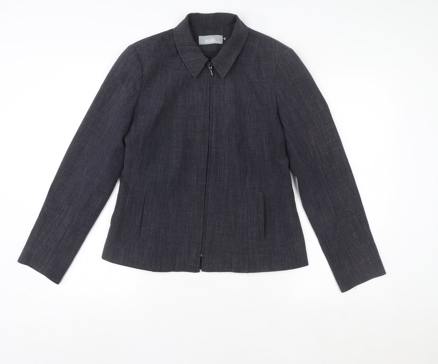 Wallis Women Grey Zip Blazer Jacket Size 36 Regular Fit Formal