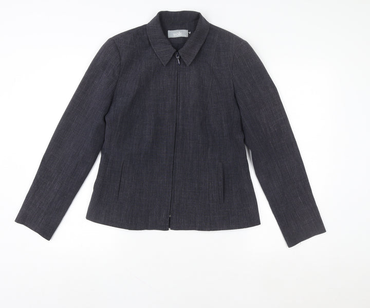 Wallis Women Grey Zip Blazer Jacket Size 36 Regular Fit Formal