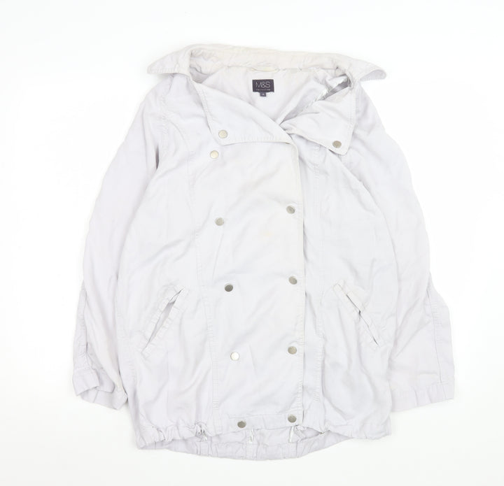 Marks and Spencer Women Grey Size 12 Lyocell Mid-Length Jacket