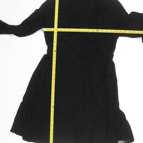 Roman Women Black Knee Length Wrap Dress Size 10 Long Sleeve Stretch