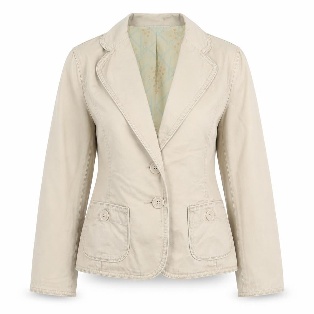 Front view of Moto Women Beige Cotton Blazer Jacket, size 10, Regular