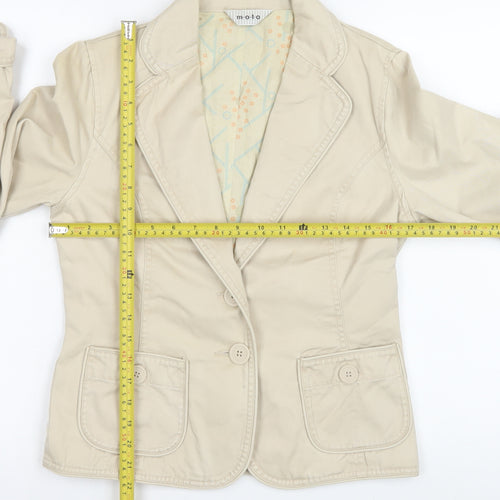 Moto Women Beige Cotton Blazer Jacket Size 10 Regular